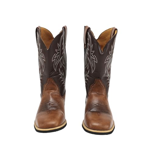 Mens Cowboy Wide Toe Boots Embroidered Western Shoes Medieval Leather Pull On Slip Resistant Boot4