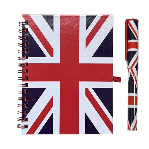 Lamberts Union Jack Notebook and Matching Pen - Medium A6 Size/London Souvenir Wirebound Notebook/British Flag Design Print/Distressed/UK Notepad