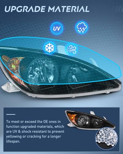 Image of Nilight Headlight Assembly for 2002 2003 2004 Toyota Camry LE /XLE Headlamps Replacement Black Housing Amber Reflector Clear Lens Driver and Passenger Side