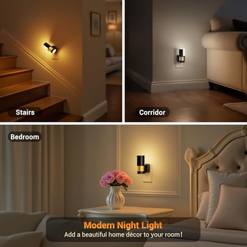 Image of JandCase Plug in Night Light, Rotating Night Light with 3 Colors, 3000K /5000K /Amber, Dimmable Night Lights with Dusk to Dawn Sensor, 360Rotatable, LED Nightlight for Bathroom Bedroom Hallway, 2 Pack