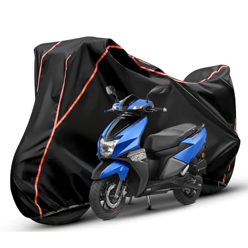Image of Waterproof Bike Body Cover Compatible with Tvs Ntroq Dustproof Scratchproof - Motorcycle Cover for Two Wheeler, Outdoor Full Cover with UV, Duty, Rain Protection (Black & Red)