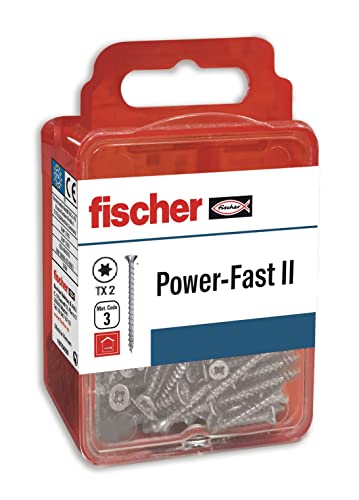fischer Power-Fast - caja de tornillos especiales para madera 3x25mm, para atornillado de maderas, conexión de maderas macizas o fijación de piezas a la madera,25 ud