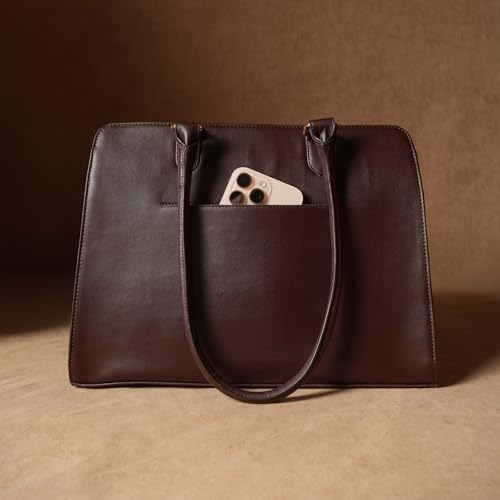 Image of Theater Dr. Grief Brown Croco Handbag for Women | Structured Top Handle Tote with Spacious Interior | Elegant Office Work & All Day Essential Laptop Bag