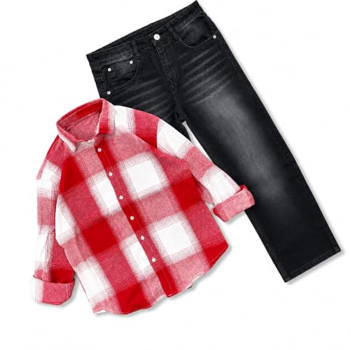 KULAKAS Men's Red & White Checked Shirt with Black Jeans Set - Image 2