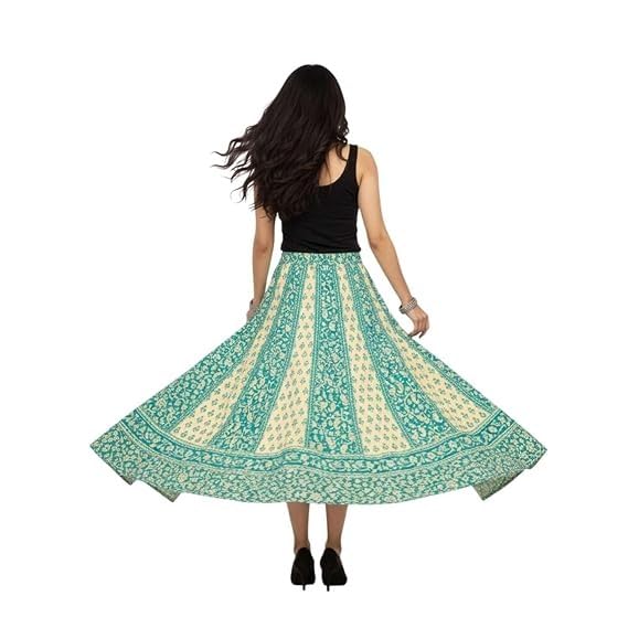 Image of HARSHITA-Enterprises Jaipuri Women's Cotton Printed Elastic Long Skirts