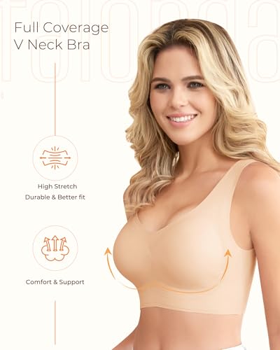 Wireless Bras for Women, Seamless Full Coverage Comfortable Soft V Neck No Underwire Support Push Up Everyday Bra2