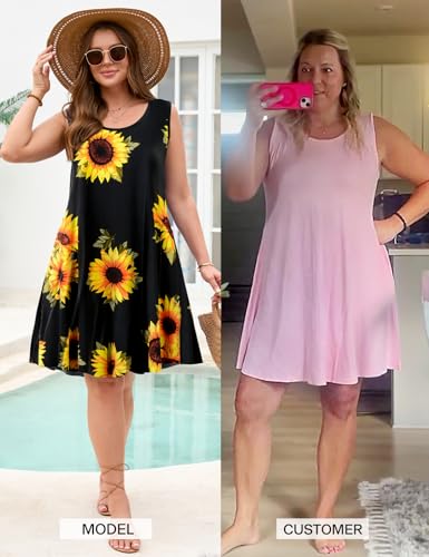 Image of JollieLovin Women Plus Size Curvy Summer Tank Sun Dresses Sleeveless Causal T-Shirt Dress Beach Swing Cover up(L-5X)