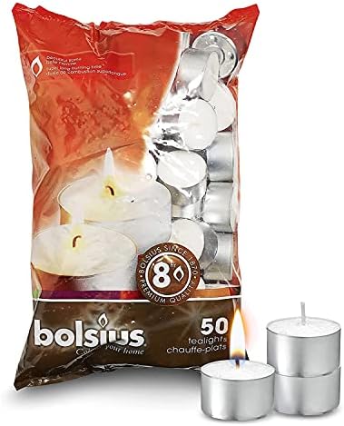 BOLSIUS 50 Unscented Tea Lights - 8 Hours Burn Time - Premium European Quality - Consistent Smokeless Flame - 100% Cotton Wick - Dinner, Wedding, Party, Restaurant, Spa, Church, & Home Décor Tealights