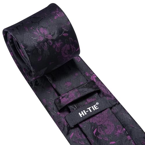 Image of Hi-Tie 70 inches Ties for Men Silk Extra Long Necktie and Pocket Square Cufflinks Set Men Big and Tall Tie Business