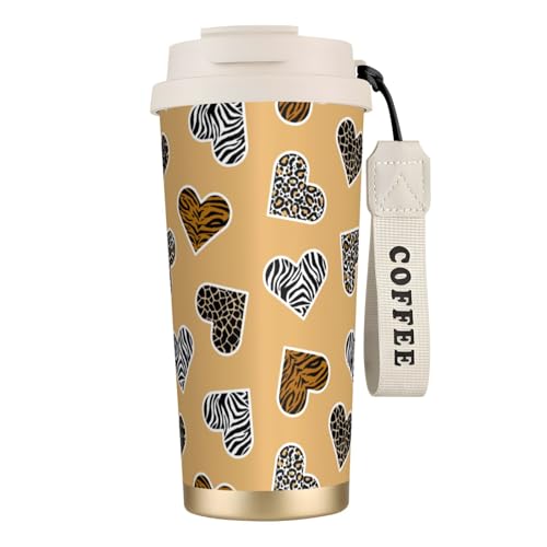タンブラー ヒョウ柄 ハート型 マグボトル コーヒーカップ 水筒 保温 保冷 ウォーターボトル 蓋付き ストロー付き 直飲み おしゃれ プレゼント