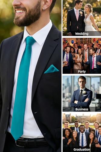 Image of HISDERN Mens Ties Solid Color Ties for Men Formal Necktie with Pocket Square Set Satin Silk Neck Tie Handkerchiefs Set