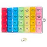 Weekly Pill Organizer 4 Times a Day, 7-Day Pill Boxes, Monthly Medication Organizer 28 Days Portable Compartments & Moisture-Proof Outer Case for Vitamins, Fish Oils, Supplements(Color)
