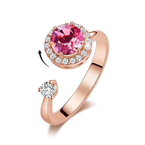 CDE Bagues pour femmes en rotation plaqués en or rose/blanc Taille réglable 5-9 (12 couleurs) (Pink, or 925/1000)