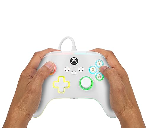 Image of PowerA Advantage Wired Gaming Controller with Lumectra for Xbox Series X /S, Xbox One, PC, Windows 10 /11 with Vivid LED Lighting, White (Officially Licensed)