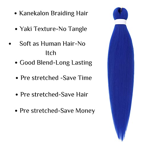 Blue Braiding Hair Pre Stretched Box Braid Kanekalon Braiding Hair Prestretched Human Hair 26Inch #TOP2