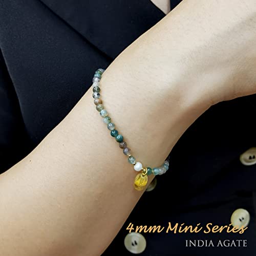 Morchic 4Mm India Agate Gemstone Beads Stretch Bracelet For Women, Freshwater Pearls Beads, Energy Gem Series Birthday Gift 7.2” #TOP1