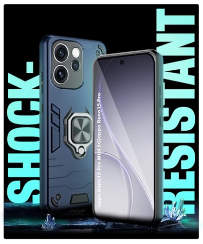 Image of WOW IMAGINE Shock Proof Back Case Mobile Cover for Oppo Reno 15 Pro 5G | Reno 15 Pro Mini 5G | Back Cover Case (Tough Armor | Hybrid PC + TPU | Ring Holder & in-Built Kickstand | Blue)