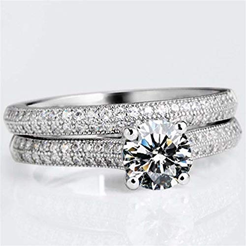 925 Sterling Silver Shiny Full Diamond Ring 2PCS Cubic Zirconia Half Rings CZ Diamond Multi Row Ring Eternity Engagement Wedding Band Ring for Women (US Code 7)