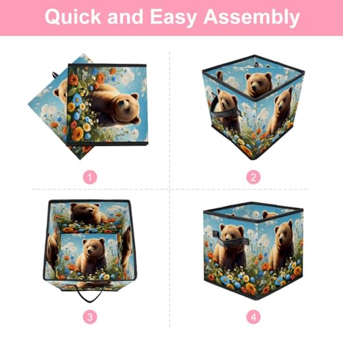 Boîte de rangement pliable grand cube de rangement ours fleur