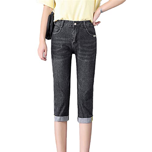 Women's Mid Rise Classic Roll Cuff Short Casual Knee Length Denim Shorts Slimming Stretchy Jeans with Pockets (29,Dark Grey)