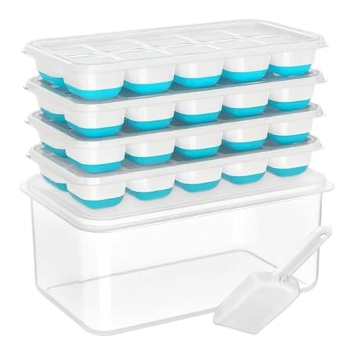 Stackable Ice Tray Set-Silicone With Lid And Bin, Compatible For Freezer Storage Container& Scoop Included