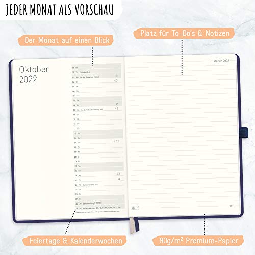 Chäff Weekagenda 2022, A5, nachtblauw, weekplanner, notitietimer, afsprakenplanner, weekkalender, organizer, agenda met… - Image 5