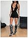 SOLY HUX Women's Sexy Halter Mini Dress Open Back Y2k Deep V Neck Backless Ruffle Fringe Bodycon Club Dresses Plain Black X-Small