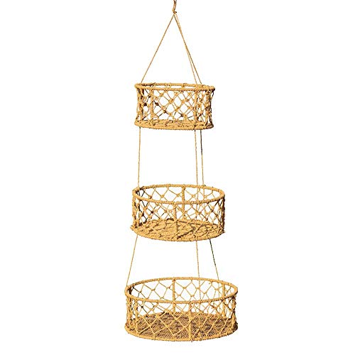 Kitchen Science Hanging Fruit Baskets For Kitchen, 3-Tier Woven Wicker Seagrass Baskets | 100% Natural, Robust Wood Frame & Braided Jute Rope, Handwoven 3 Tier Fruit Baskets #TOP4