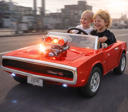 Image of Kids Licensed Dodge Charger 1970 | Big Size 12V Electric Ride On Car for Kids with Remote Control, Music and Light1-7 Yrs Car Battery Operated Ride On | Double Seater | Smoke Feature (Red)