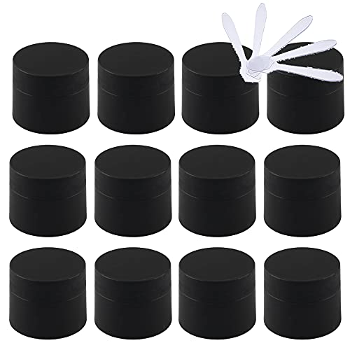 TIANZD 12 Pièces Vides Petit 5 ml Noir Mat Cosmétique Pot en Plastique avec Couvercle 5 g Pots de Cosmétique Crème de Contenant pour des Produits Cosmétiques avec 6x Spatules (NO Obturateur)