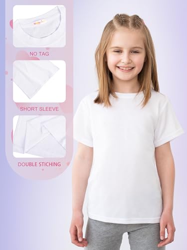 3 Pack Toddler Girl Cotton Shirts Short Sleeve T Shirts Crew Neck Solid Plain Summer Basic Tees for Kids 3-6Y4