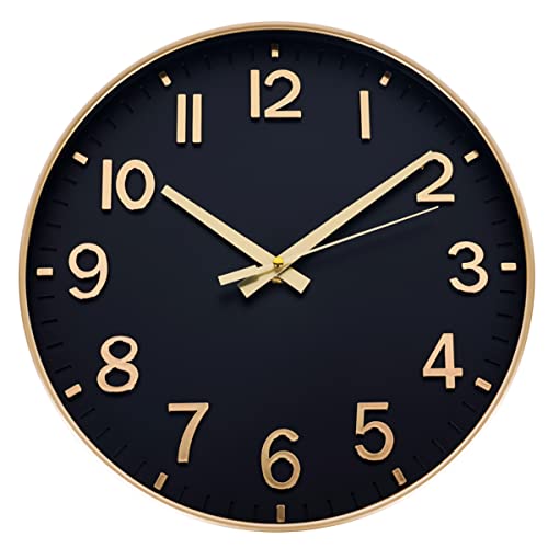 Reloj de pared analógico silencioso 10 pulgadas negro oro miniatura 1