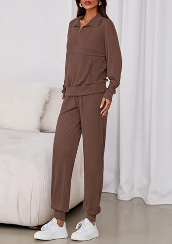 PRETTYGARDEN Women's Fall 2 Piece Lounge Sets Zip Up Sweatshirt Jogger Pants Sweat Track Suits Travel Outfit Winter Clothing