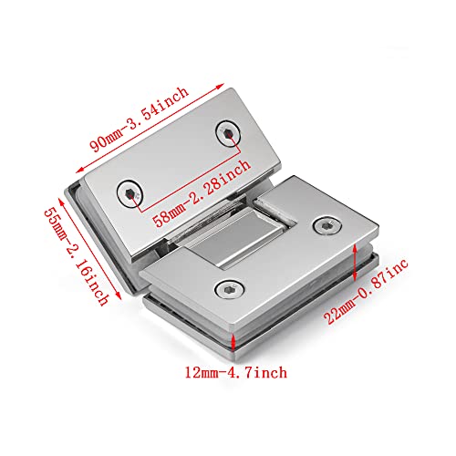 Heavy Duty Shower Glass Door Hinge,Solid One-Piece Precision Cast with 5mm Thick 304 Stainless Steel,for 5/16"-1/2" (8mm-12mm) Thick Frameless Bathroom Doors,Glass to Glass Mount,1 pc,Polished Chrome - Image 2