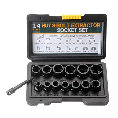 Juego de 14 extractores de pernos y tuercas para quitar tiras, redondeados, dañados, oxidados y extractor de tuercas