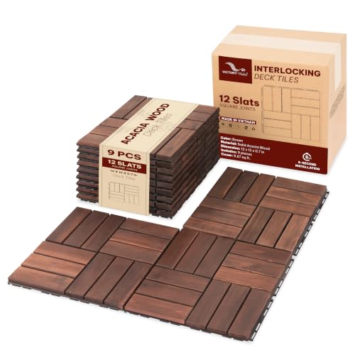 VICTORY RELAX Natural Acacia 12x12 Interlocking Wood Deck Tiles for Balcony, Garden, Patio, Poolside...