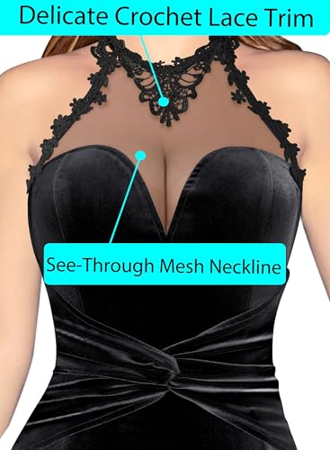Image of VFSHOW Womens Formal Halter Keyhole Back Prom Gala Maxi Dress Evening Gown | Sexy Illusion Sweetheart Neck, High Slit, Wedding Guest, Applique, Twist Front Mermaid Dresses