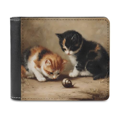 Kittens Cats Snails Tortoiseshell Leather Wallets for Men Slim Bifold Purse Clutch with 6 Credit Card Pockets