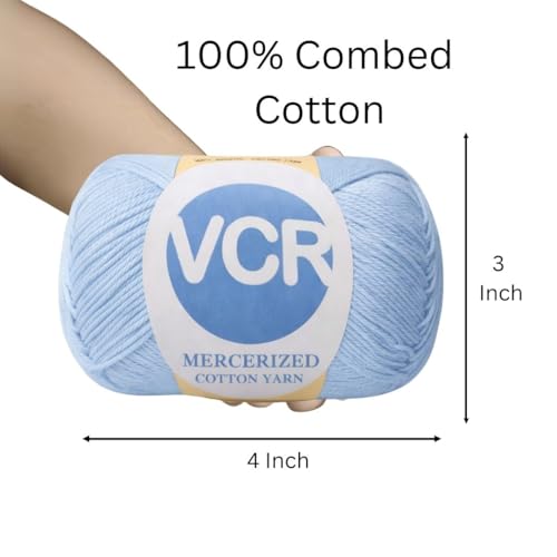 Image of VCR 4 Ply Polo Blue 100% Mercerized Cotton Yarn, 60 Grams Hank, 190 Meters Length, Cotton Combed Ball, Smooth and Glossy Crochet Yarn for Crochet and Knitting, Pack of 1, Suitable for DIY Crafts