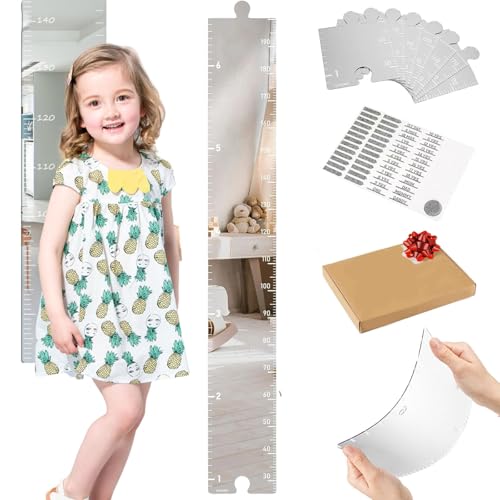 Image of Puzzle Mirror Growth Chart, Mirror Growth Chart for Wall, Growth Chart Mirror for Wall, Growth Chart for Wall Mirror, Height Ruler with Stickers for Nursery Wall Decor Dress up Cente (Style A)