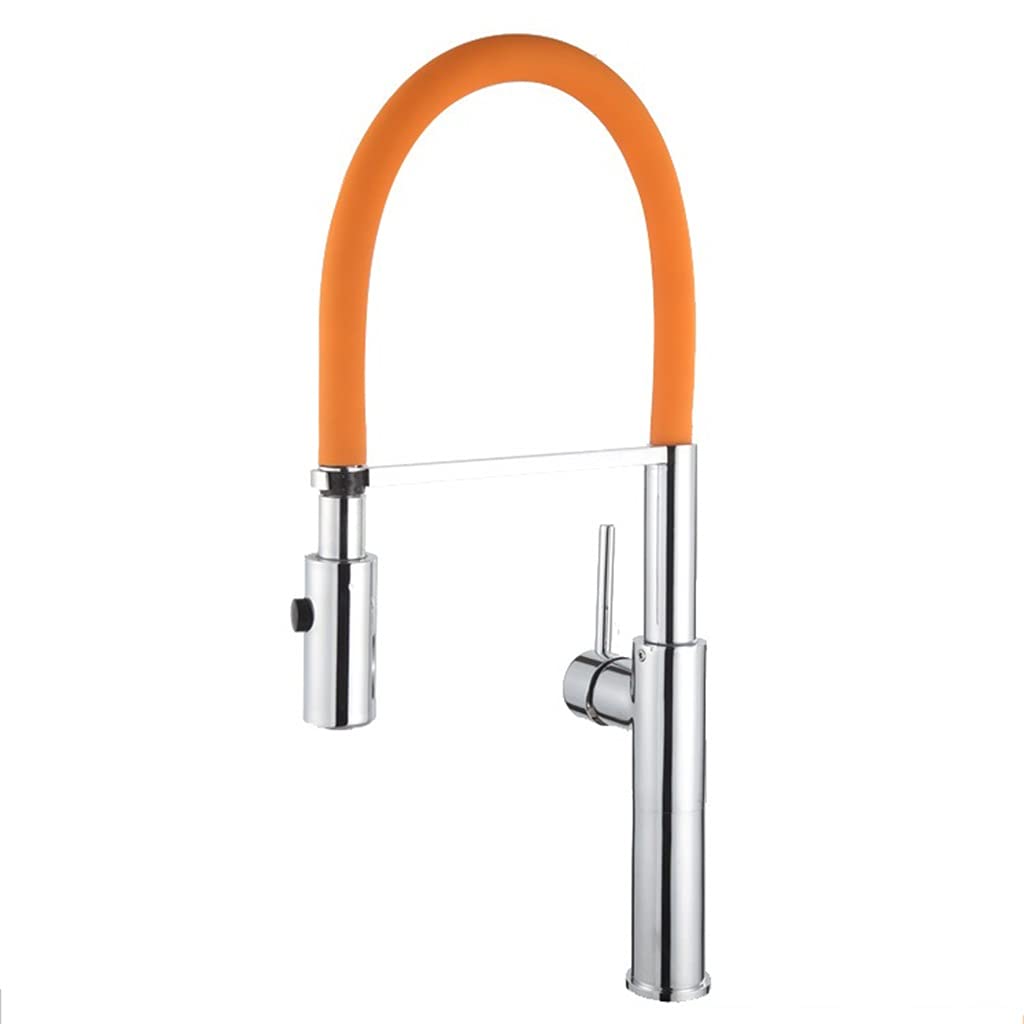 ZQFHSX Kitchen Sink Faucet for Bar Farmhouse Commercial, Pull Out Spring Faucet, Brass Vessel Mixer Tap, Sprayer Swivel Spout Tap(Orange)
