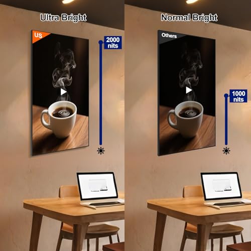 Image of 55inch 4K Digital Signage Display, 2000nits High Brightness, LCD Monitor Slim Fit Frameless Advertising Display, Wall Mount Digital Display, CMS Remote Publishing, 7 /24 Timer Switch, Built-in Speaker