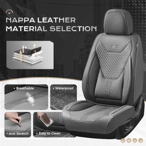 Image of Coverado Car Seat Covers Full Set, Front Seat Covers with Lumbar Support and Back Seat Cover Waterproof Leather Automotive Seat Cover, Universal Car Interior Protectors Cushion for Most Cars