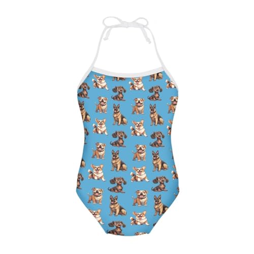 Image of One Piece Swimsuit for Girls Beach Bathing Suit Halter Straps Sports Swimwear for 1-10 Year Toddler Kids