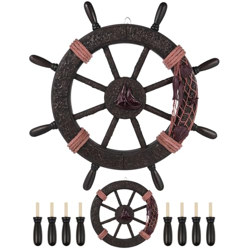 ANDRESLAD Adorno de Timón de Barco de Madera para Colgar Pared Decoración Náutica Vintage para Decoración de Tiendas y Hogares 45 CM Color Aleatorio