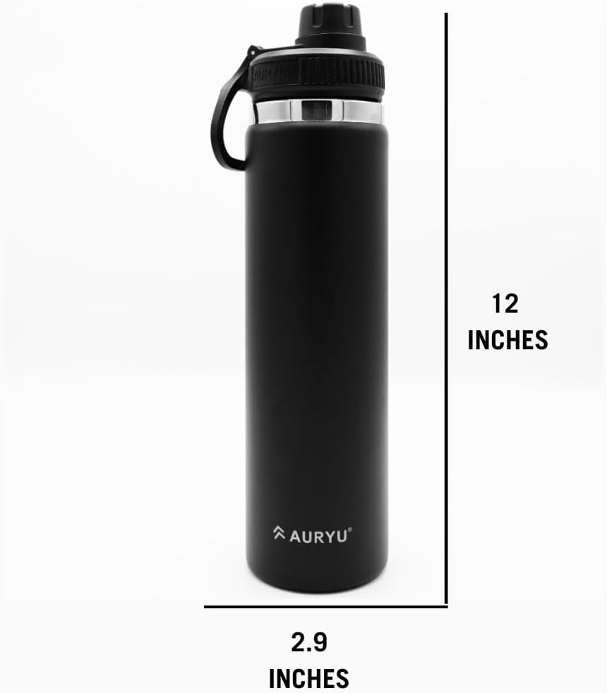 Black 24oz Triple-Walled Stainless Steel Water Bottle Leak Proof, BPA-Free Thermos with Bonus Spout Lid Wide Mouth Flask for Travel, Hiking, Gym, Hot & Cold Use - Image 5