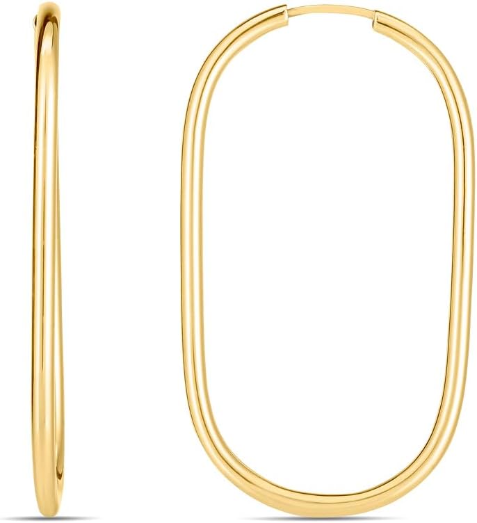 14k Yellow Gold Large Paperclip Hoop Earrings With Endless Clasp Clip on Earring for Women
