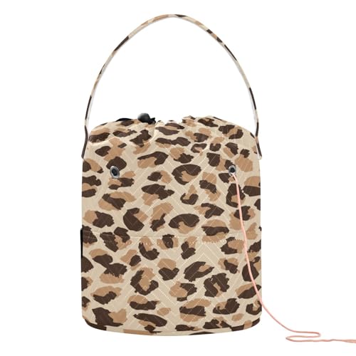Image of Tatenale Crochet Bag Yarn Bag Knitting Project Bag with Pockets and Handle Portable Yarn Storage Organizer Tangle Free 8.3x11 InchLeopard Skin Print18