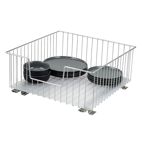 bremermann Schrank-Korbauszug 50 cm Breite mit Einlegeboden, Küchenschublade zum Nachrüsten, Vollauszug mit Teleskop-Schienen, Schrankauszug ideal für Küche, Bad & Schlafzimmer, aus Metall (Chrom)