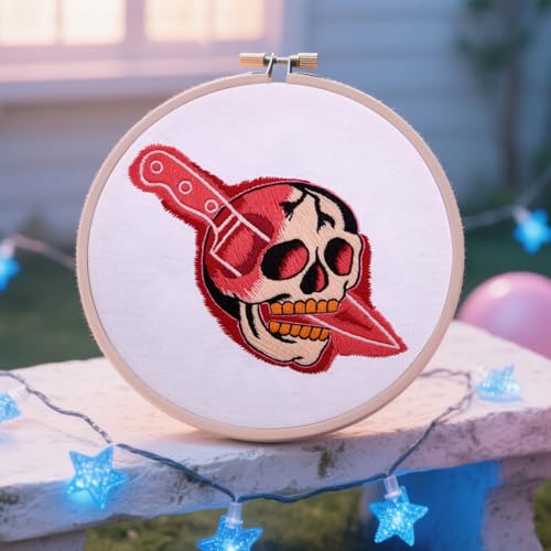 Image of Halloween Punk Embroidery Kits for Beginners Adults, Blood Skull Embroidery Starter Kits, Halloween Cross Stitch Kits for Beginners Adults Hobbies for Women, Embroidery Fabric, Hoop and Video Tutorial